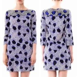 Diane Von Furstenberg Ruri Cheetah Black Blue 100% Silk Shift Dress Size 8